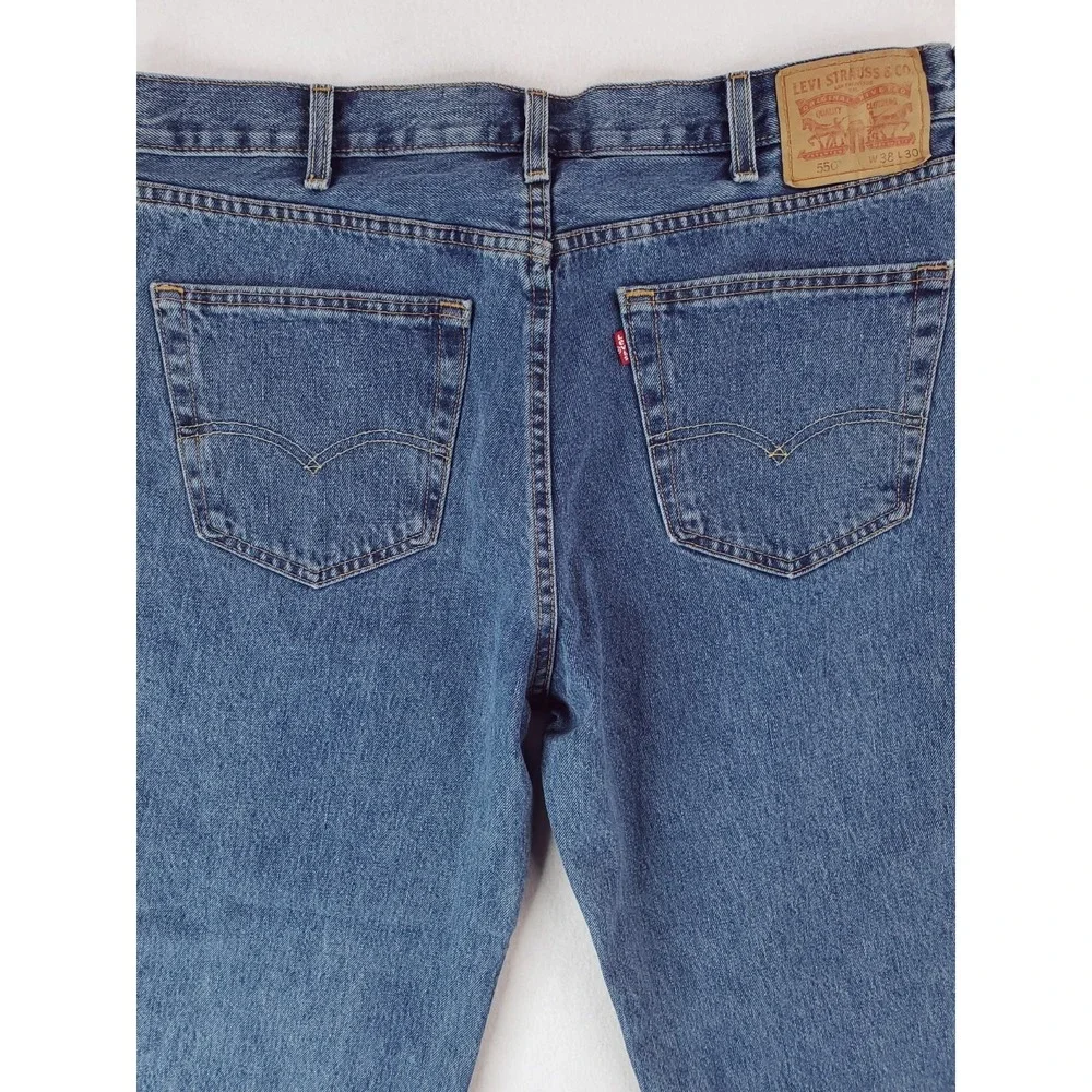 Levis 550 Jeans Mens 38x30 Blue Relaxed Tapered Baggy Work Pants 90s Stone Wash